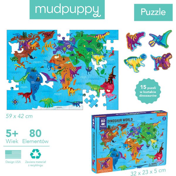 Puzzle edukacyjne Świat dinozaurów 80 el. 5+ Mudpuppy